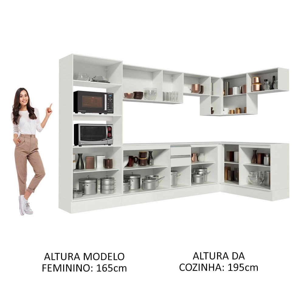 Cozinha Completa 100% MDF Madesa Smart Modulada de Canto Branco Cor:Branco