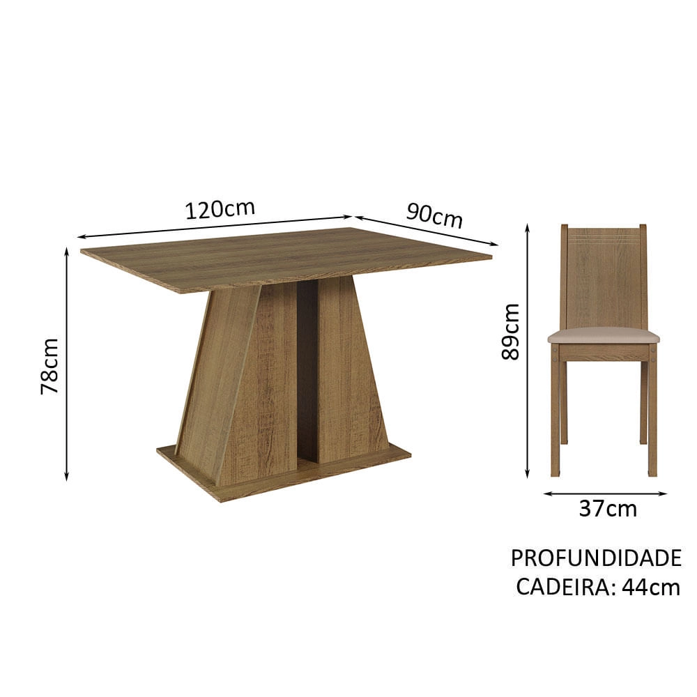 Conjunto Sala de Jantar Mesa Tampo de Madeira 4 Cadeiras Rustic/Bege Marilyn Madesa Cor:Rustic/Sintético Bege