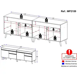 Kit Armário de Cozinha Gabinete Pia 120cm Veneza Multimóveis MP2159 Branco/Dourado