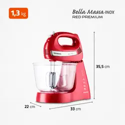 Batedeira Premium Bella Massa Inox Mondial B-29 NP BATEDEIRA-220V-VERMELHO/INOX