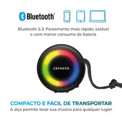 Caixa de Som Speaker AIWA SP-02 10W BT 16H IP65 RGB USB TWS MINI SPEAKER AWS-SP-02 BIV.