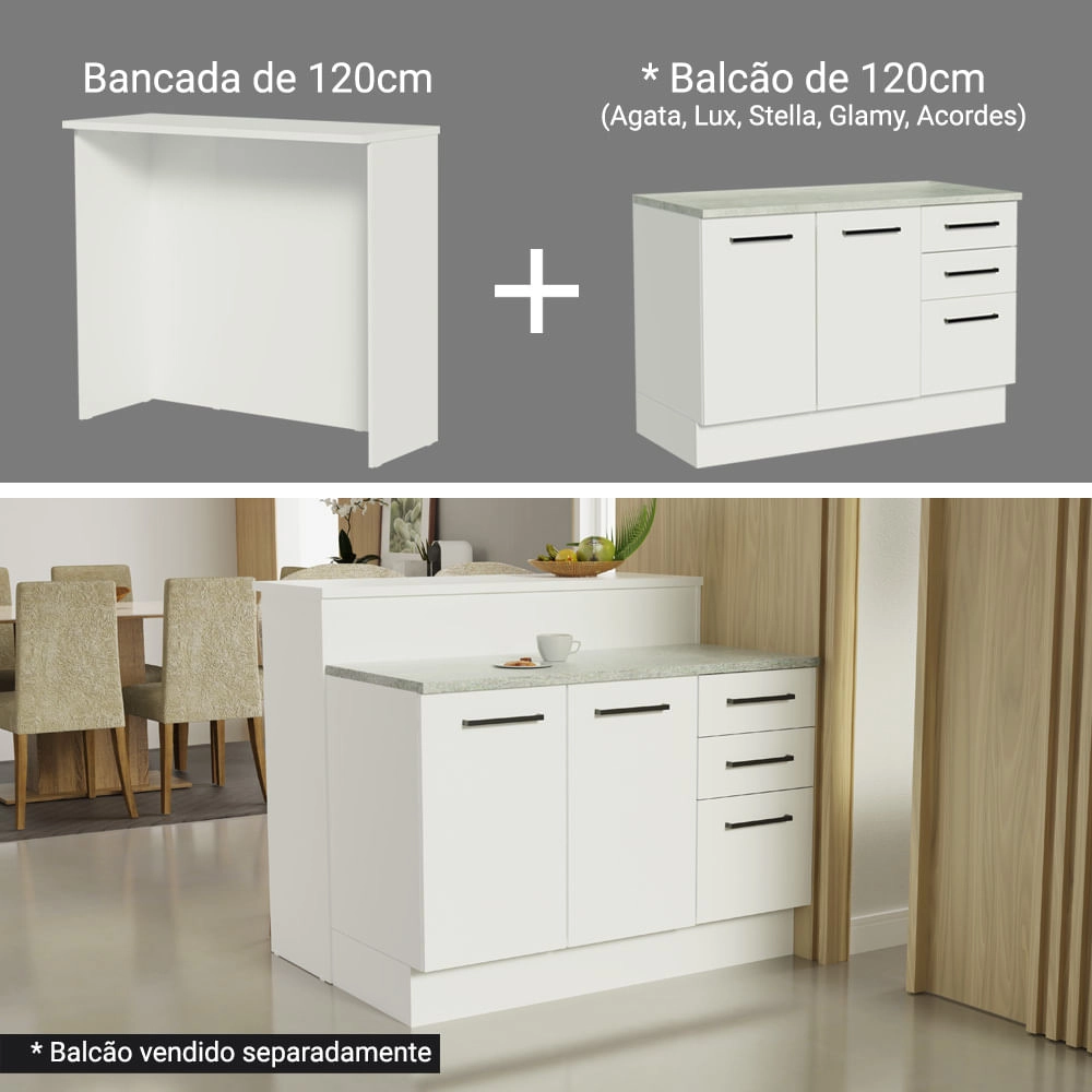 Bancada Ilha para Cozinha 120 cm Branco Madesa Cor:Branco