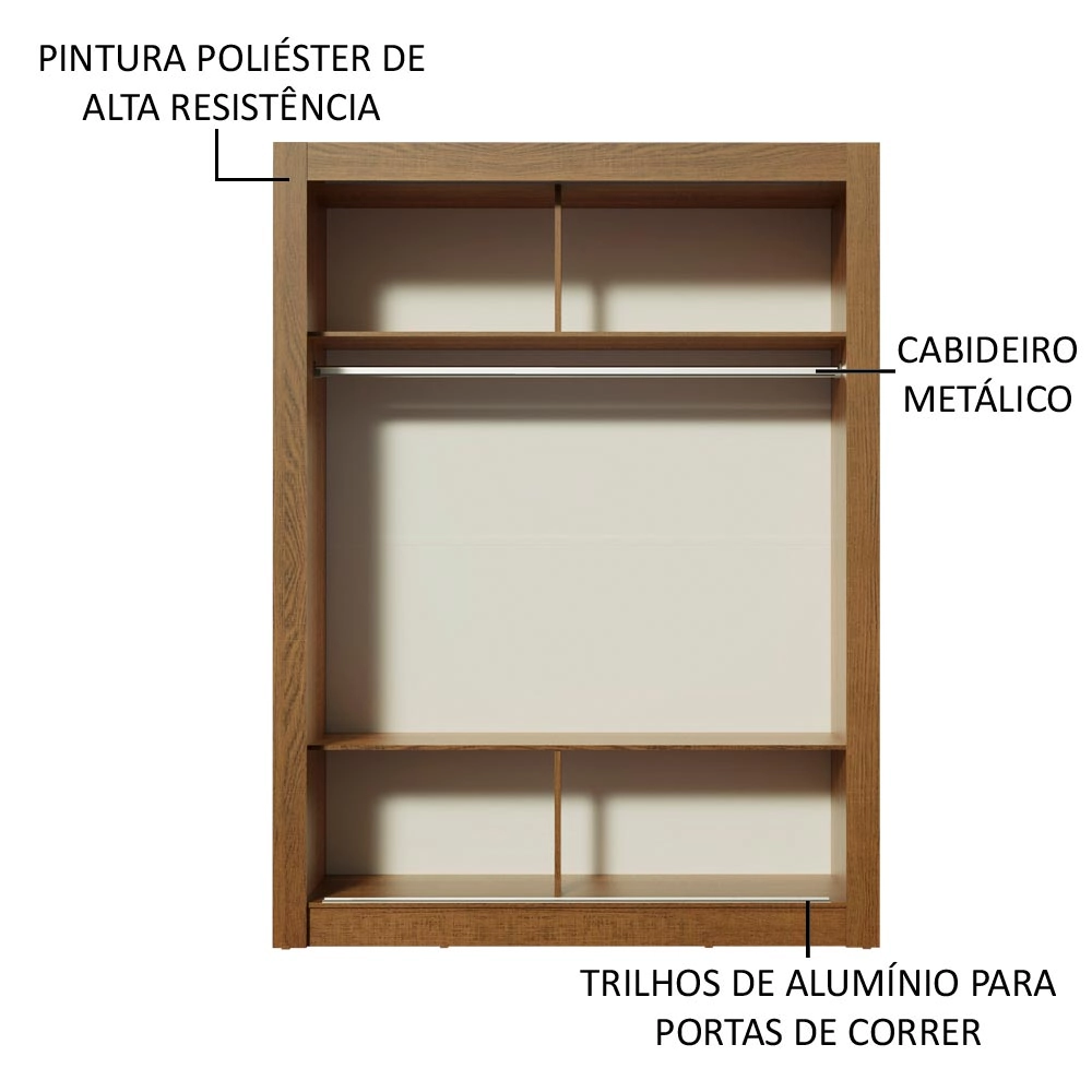 Guarda-Roupa Solteiro Madesa Denver 2 Portas de Correr Rustic Cor:Rustic