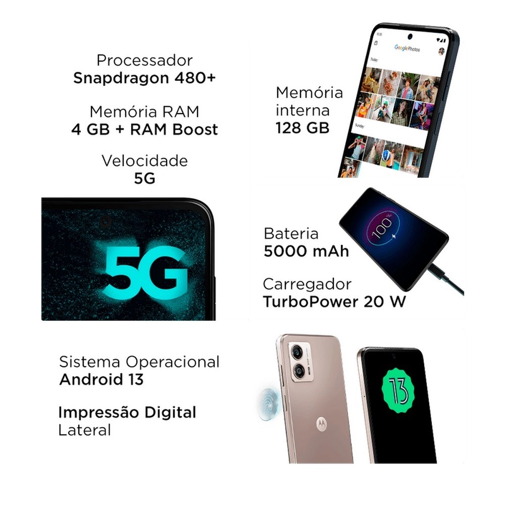 Smartphone Motorola Moto G53 5G 128 GB XT2335-1 Dual Chip Dual Chip Android 13 Tela 6,5" Rosê