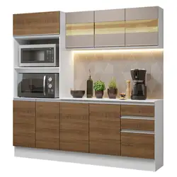 Cozinha Compacta 100% MDF Madesa Smart 190 cm Com Armário, Balcão e Tampo Branco/Rustic/Crema Cor:Branco/Rustic/Crema