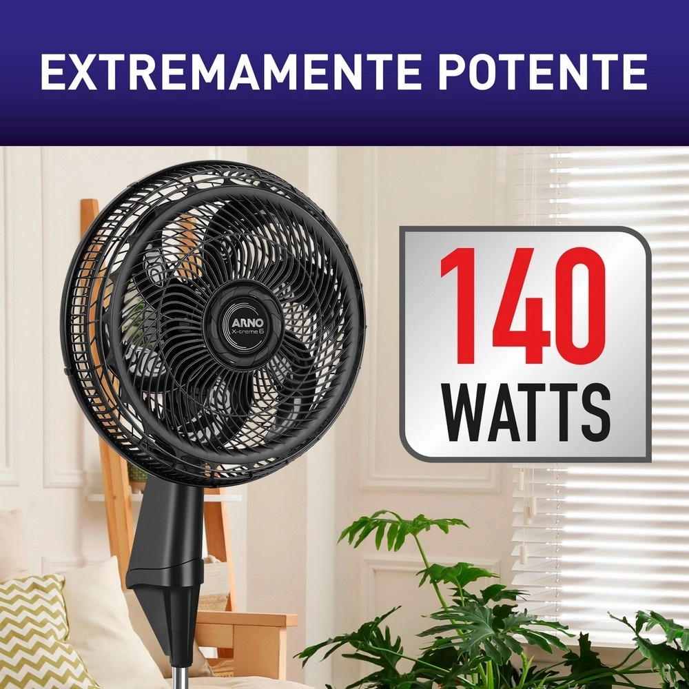 Ventilador de Coluna Arno 40CM X-treme 6 VE6C VE2480B4 6 Pás 140W Preto 220V