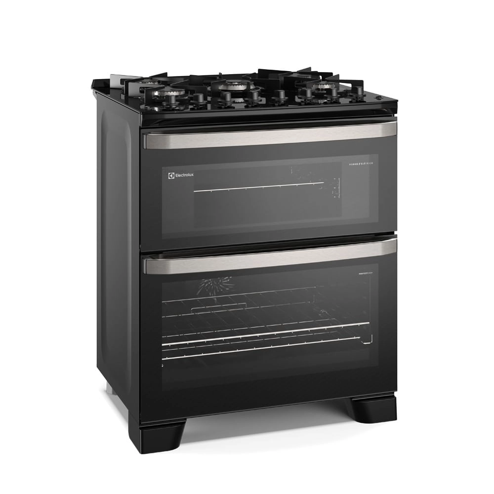 Fogão 5 bocas Electrolux Preto Experience com Duplo Forno, Mesa de Vidro e PerfectCook360 (FE5DP) 220V