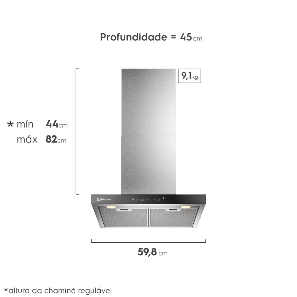 Coifa de Parede Electrolux 60cm Experience com Hob2Hood (CE6TF) 220V