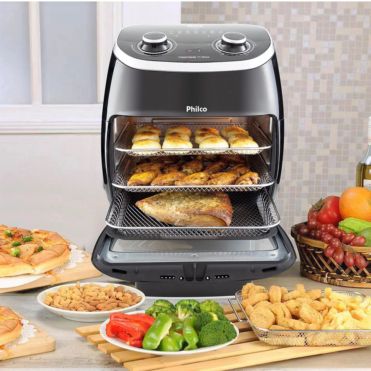 Fritadeira Air Fryer Oven Philco PFR2000P 2 em 1 11L 1700W 220V