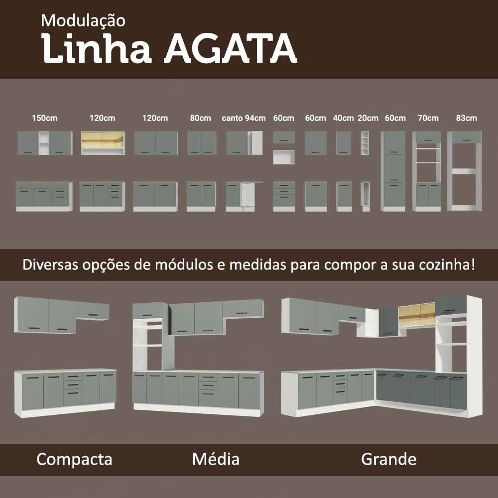 Cozinha Compacta Madesa Agata 280003 com Armário e Balcão (Sem Tampo) Branco/Cinza Cor:Branco Cinza