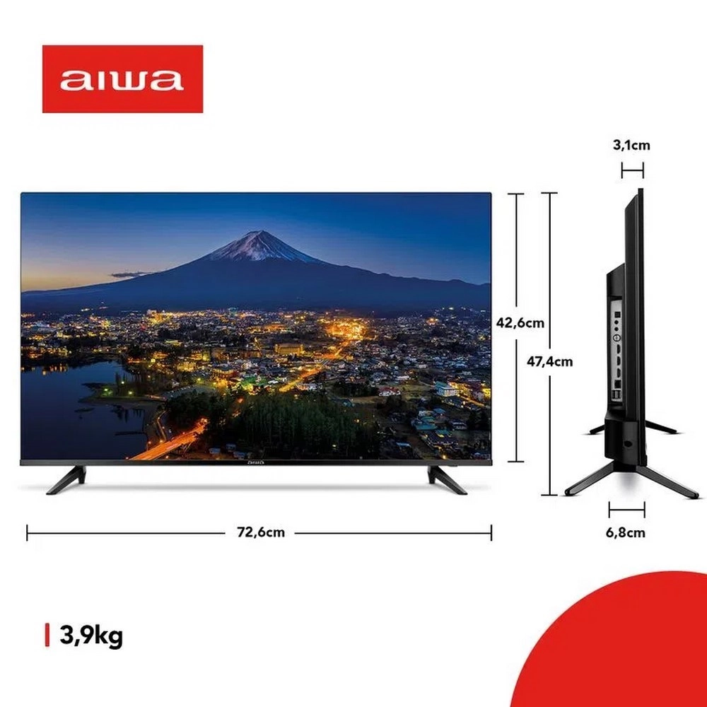 TV LED Smart 32" Aiwa HD AWSTV32BL02A Android TV Borda Ultrafina Preto Bivolt