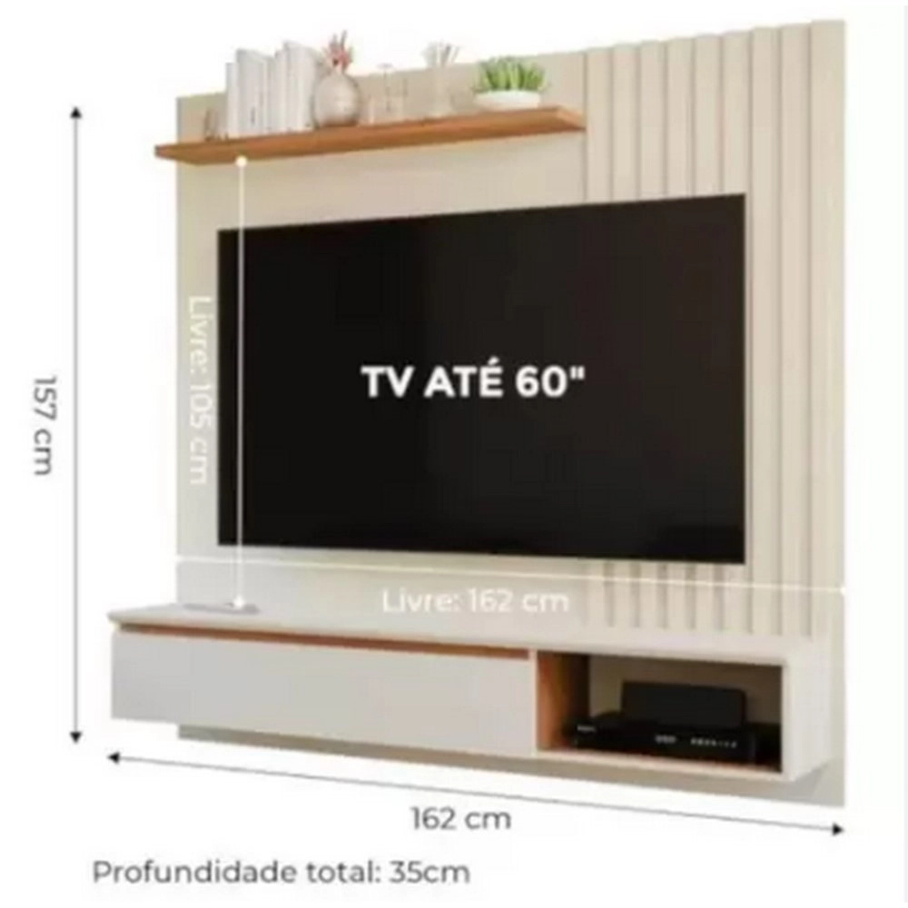 Painel 1.62M Para Tv Até 60 Panama Plus Offwhite/Nature MDF A157XL162XP35 Permobili