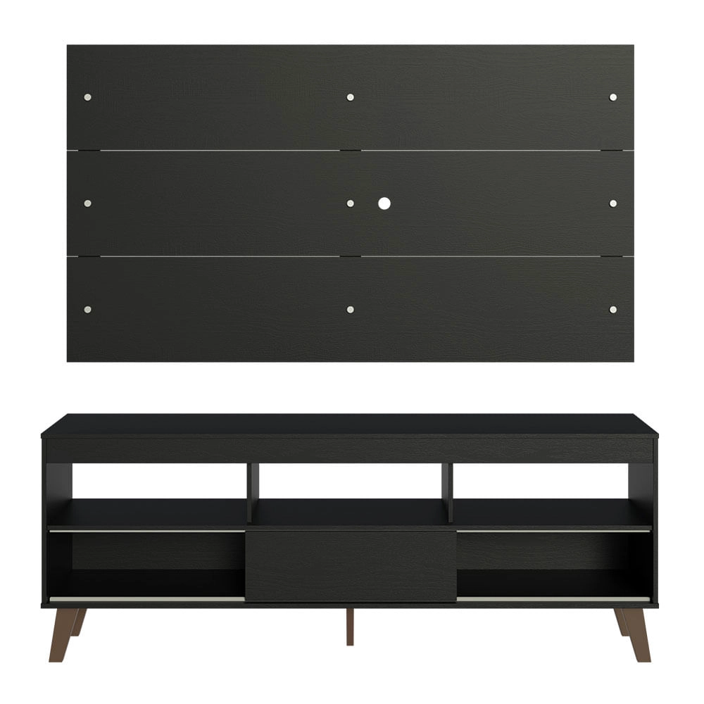 Rack com Painel para TV até 65 Polegadas com Pés Preto Texas Madesa Cor:Preto