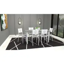 Conjunto Mesa 6 Cadeiras Retangular 150X70 Granito Esmeralda/Malta Avaí Branco Incomel/Decoroa