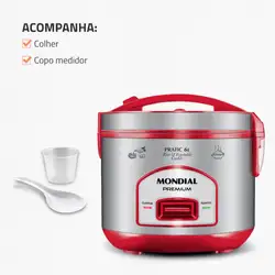 Panela Elétrica Mondial Pratic 6I PE-45-6X PANELA ELÉTRICA DE ARROZ-220V-VERMELHO/INOX