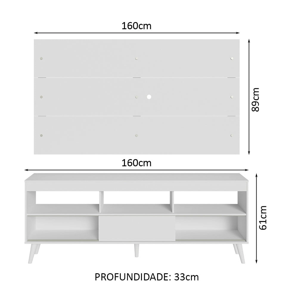 Rack com Painel para TV até 65 Polegadas com Pés Branco Detroit Madesa Cor:Branco