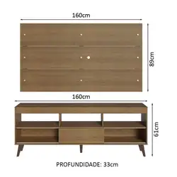 Rack com Painel para TV até 65 Polegadas com Pés Rustic Detroit Madesa Cor:Rustic