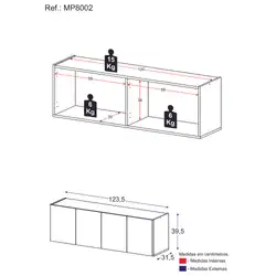 Aparador Buffet Suspenso 4 Portas Multimóveis MP8002 Branco