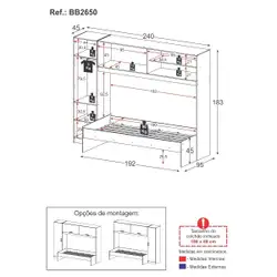 Cama Solteiro com Guarda-Roupas para colchão 88x188 cm Casadinho Multimóveis BB2650 Branco