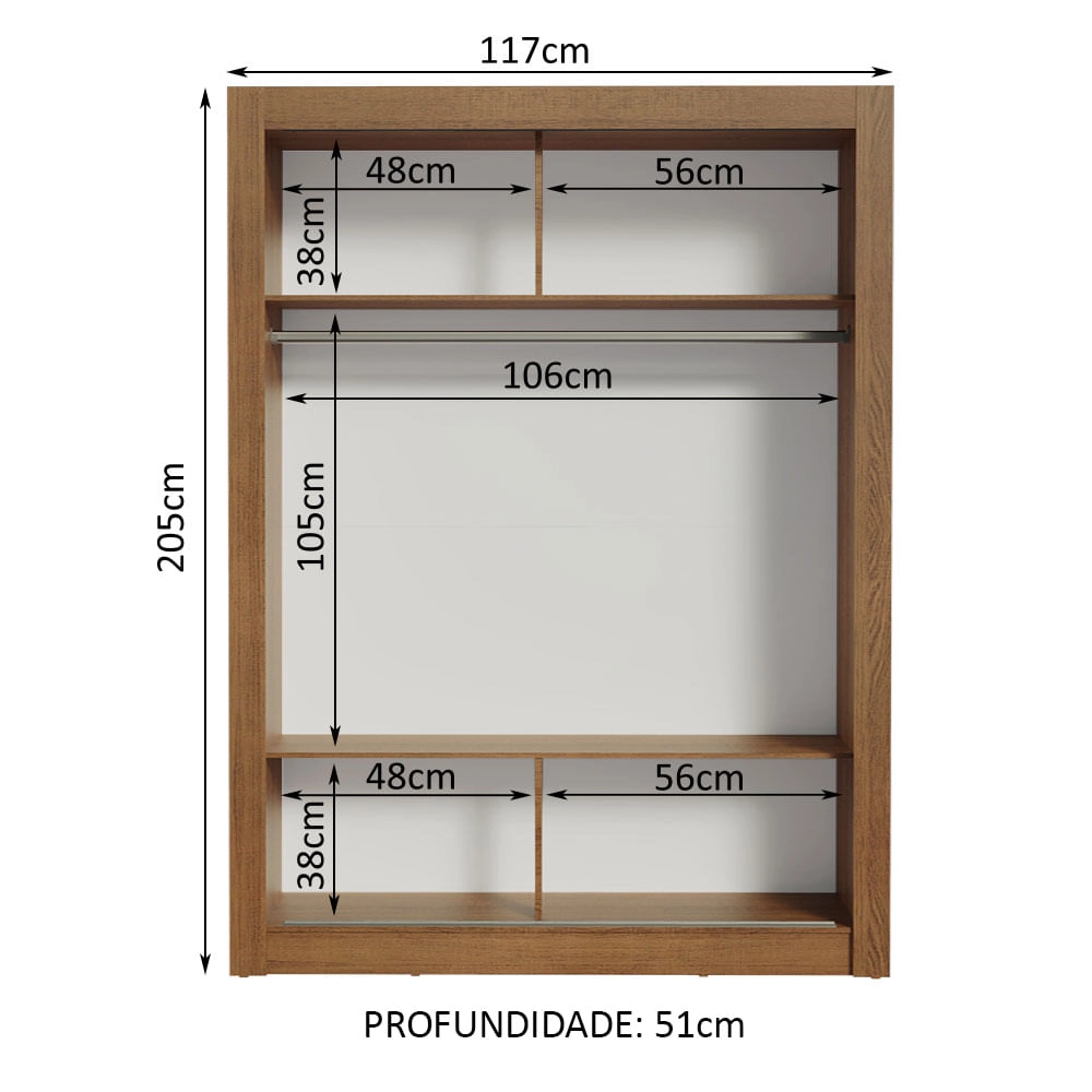 Guarda-Roupa Solteiro Madesa Denver 2 Portas de Correr Rustic Cor:Rustic