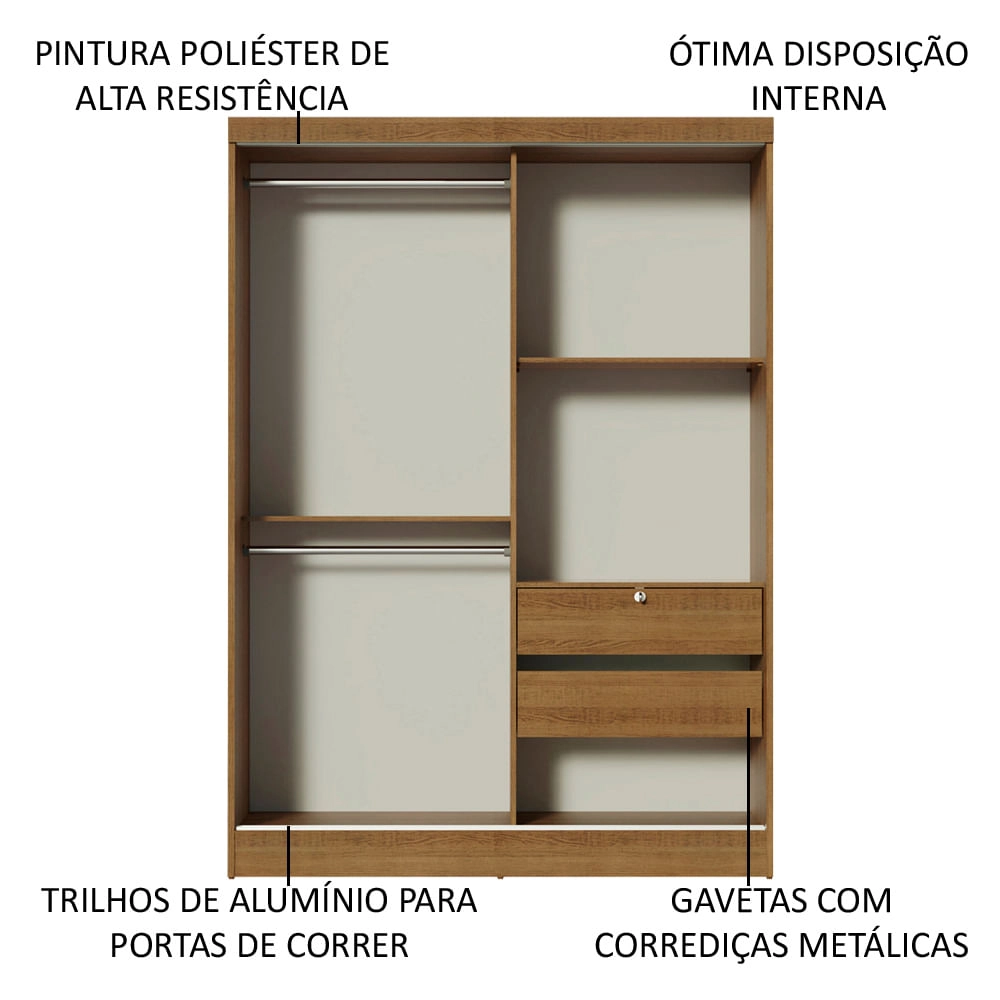 Quarto Completo com Guarda Roupa Luke 2 Portas de Espelho e Cabeceira com 2 Mesas de Cabeceira Madesa Rustic Cor:Rustic