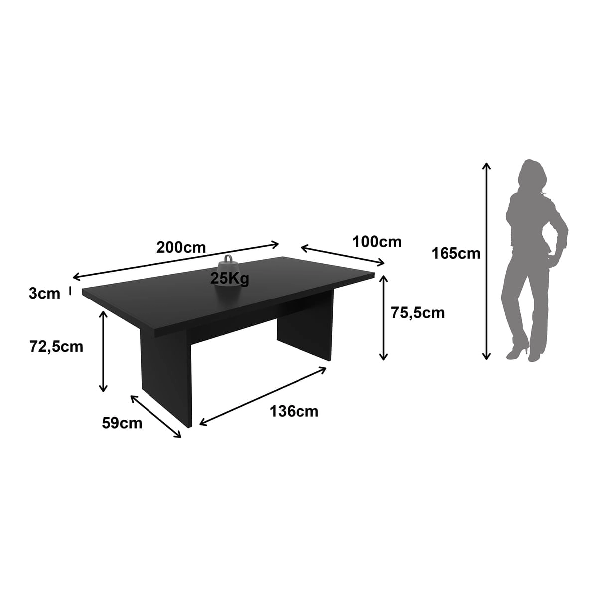 Mesa Escritório/Reunião Multimóveis CR25027 Rústica/Preta