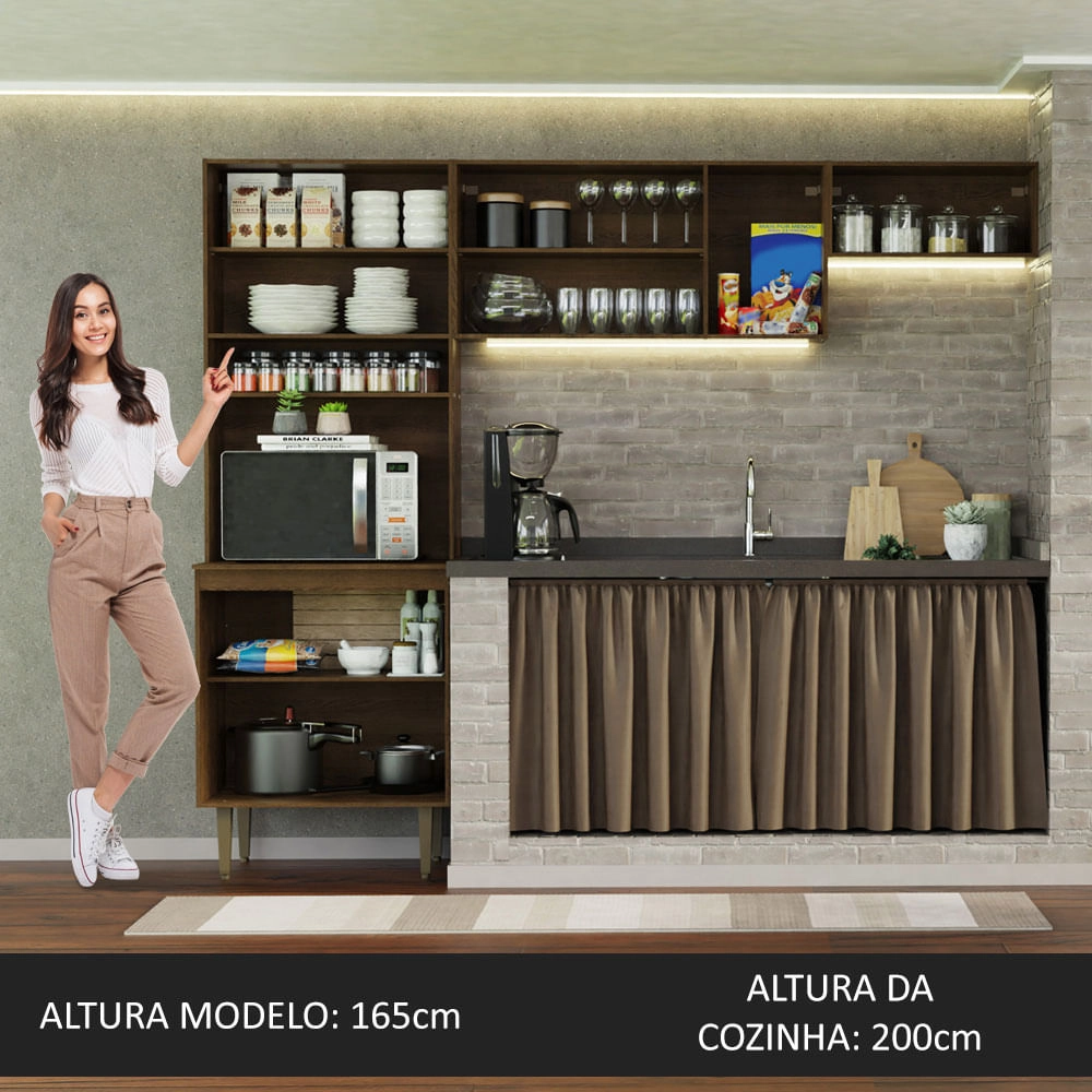 Armário de Cozinha Compacta Quiosque 235cm Rustic Gourmet Madesa XA Cor:Rustic