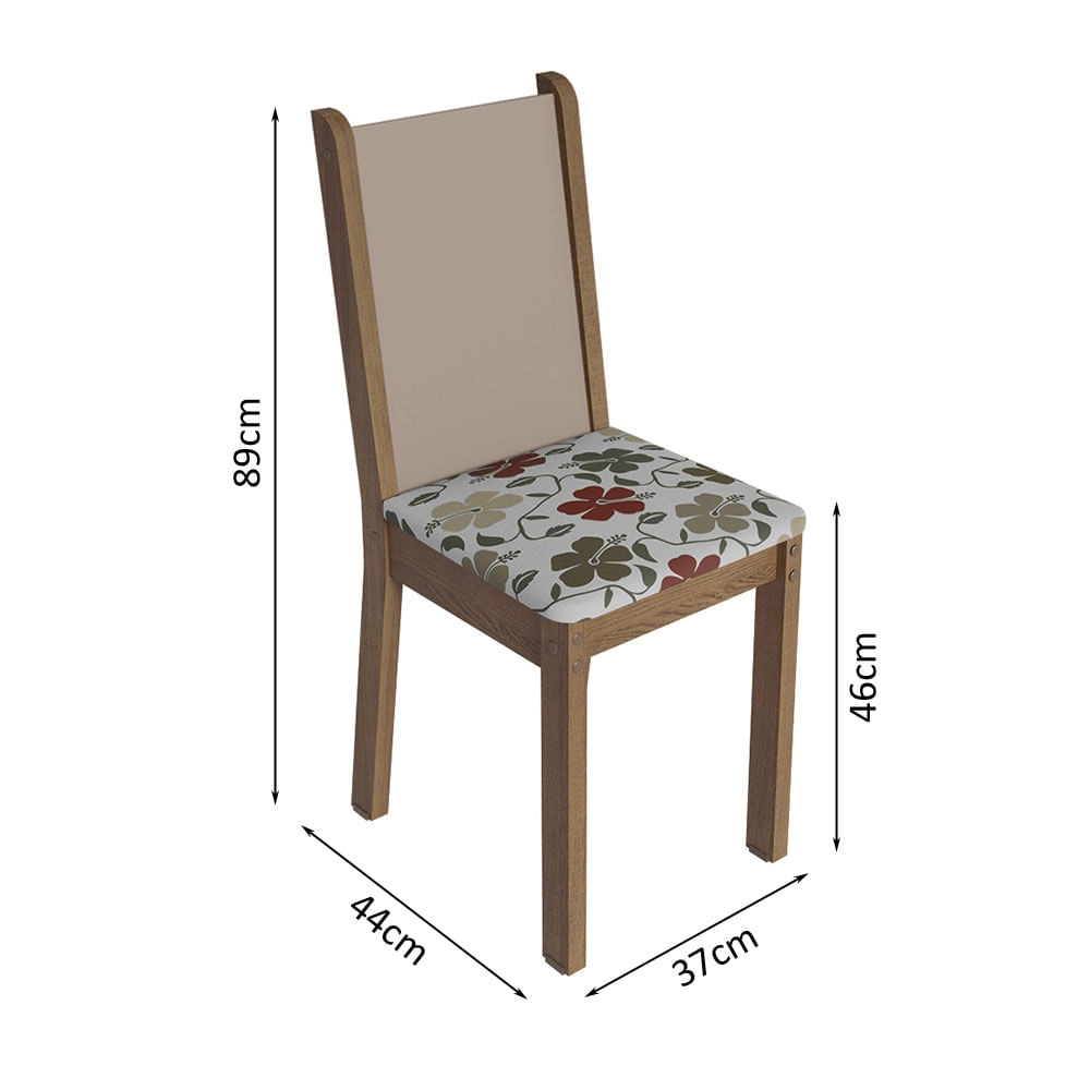 Conjunto Sala de Jantar Mesa Tampo de Madeira 4 Cadeiras Rustic/Hibiscos Sophie Madesa Cor:Rustic/Hibiscos