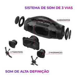 Caixa de Som Boombox Plus AIWA BBS-01B 200W BT 30H IP66 USB