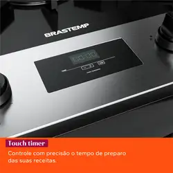 Fogão Brastemp 5 Bocas Cor Inox Com Mesa de Vidro, Turbo Chama e Timer - BFS5XAR BIVOLT