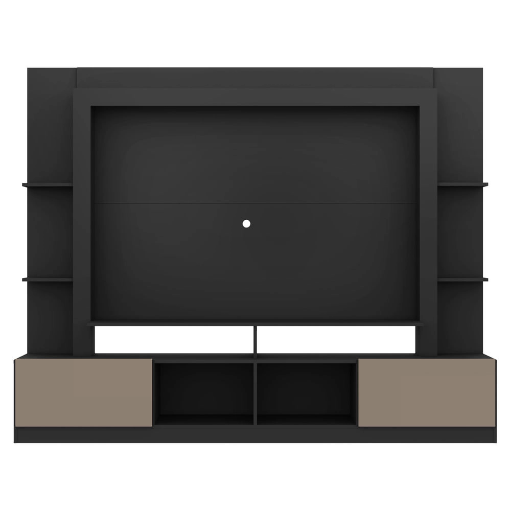 Rack Estante com Painel TV 65" e 2 portas Oslo Multimóveis Preto/Lacca Fumê