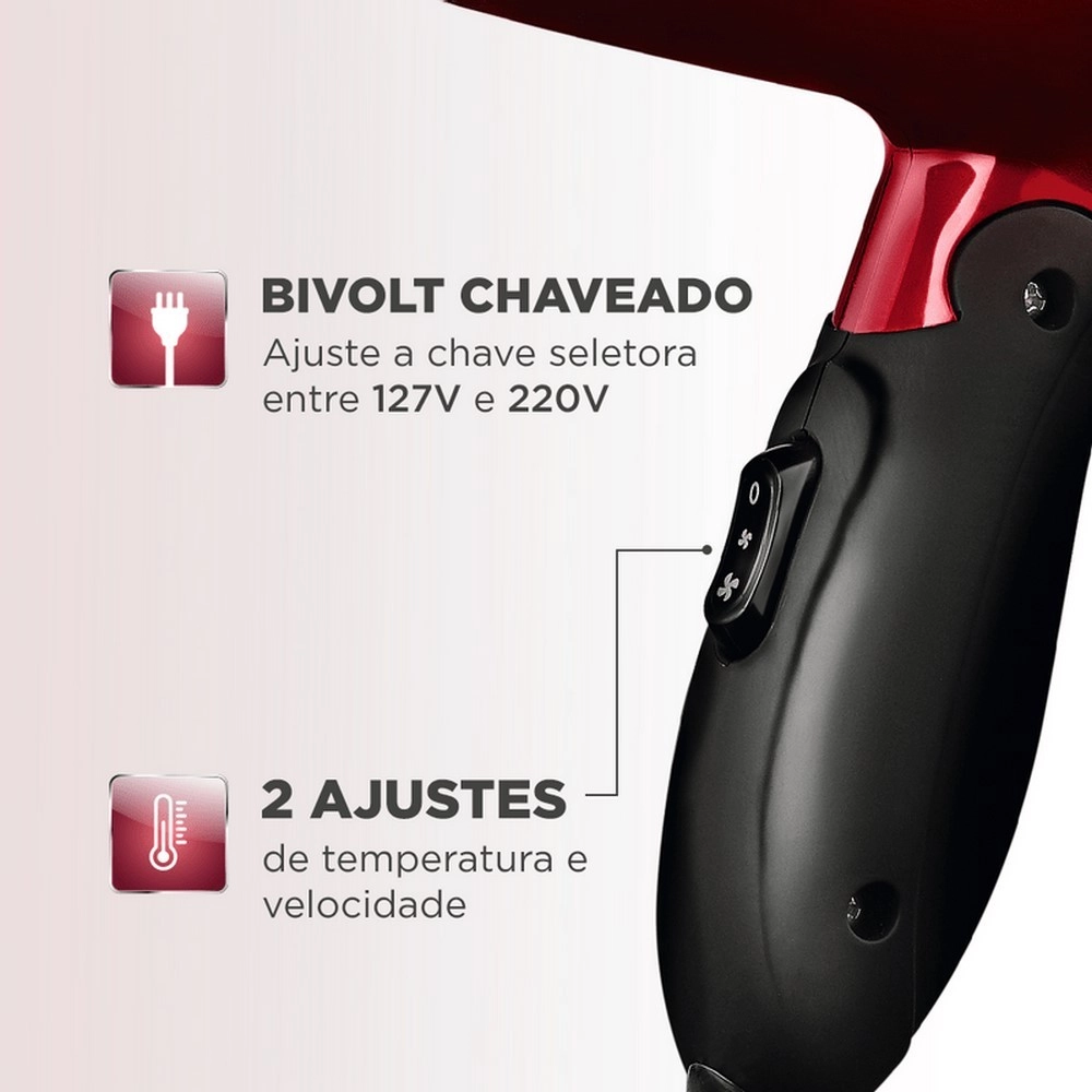 Secador de Cabelos Mondial Max Travel SC-10 1200W Preto/Vermelho Bivolt