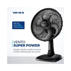 Ventilador de Mesa Mondial 30CM Super Power VSP-30-B Preto/Prata 220V