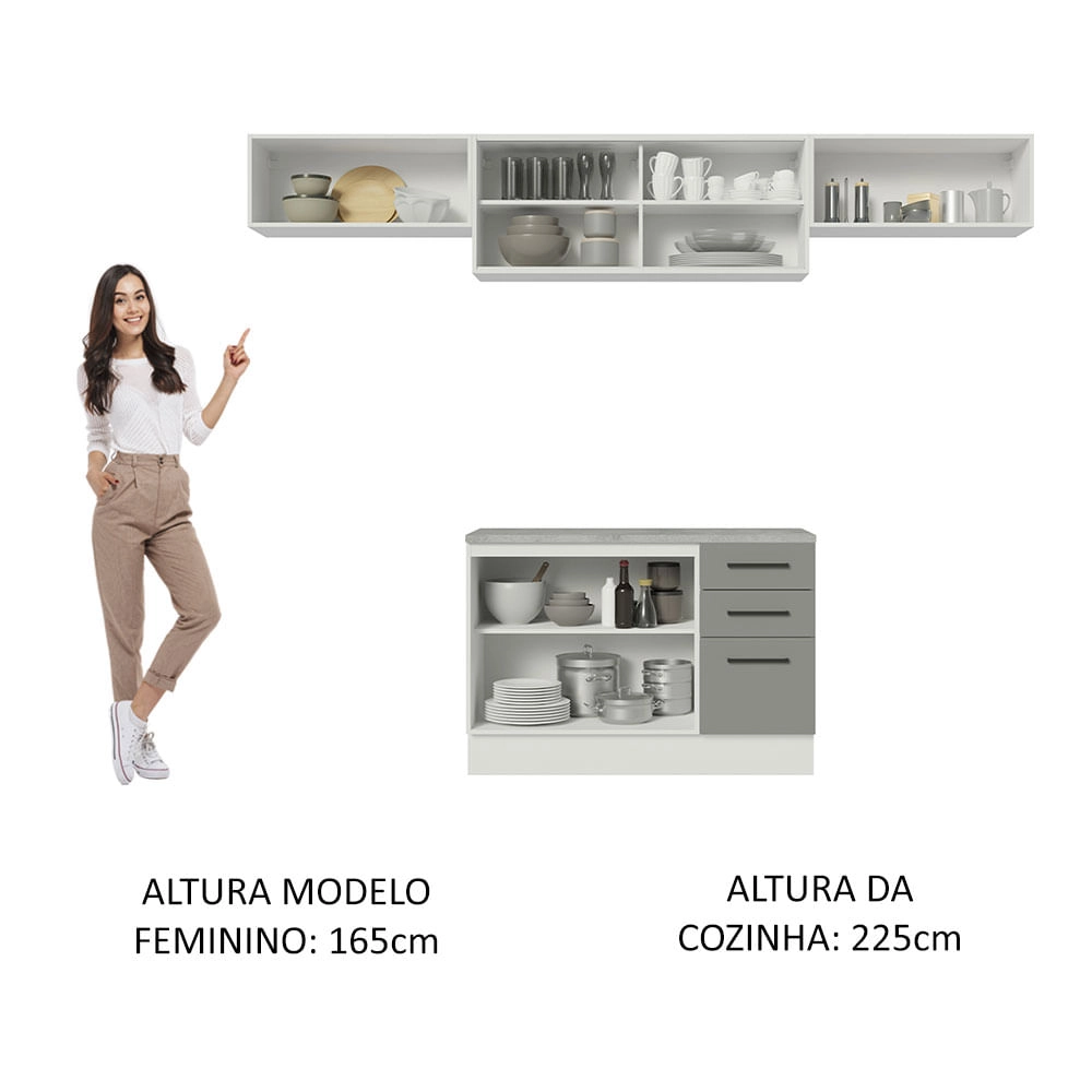 Cozinha Compacta Madesa Agata 280004 com Armário e Balcão (Com Tampo) Branco/Cinza Cor:Branco Cinza