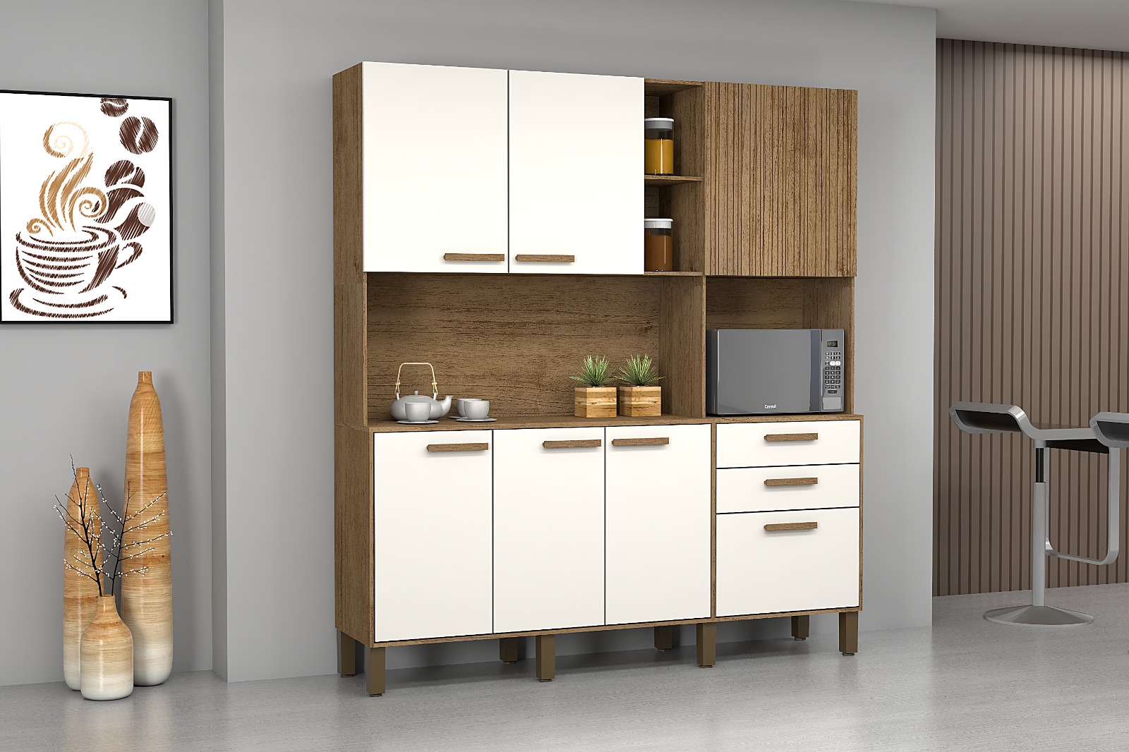 Kit Cozinha 1.80M Treviso Plus 7 Portas 15/12 Cinamomo/Off A200XL180XP40 Josan