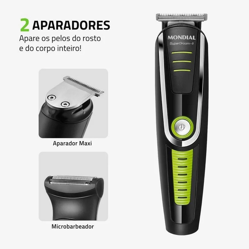 Aparador de Pelos Mondial Super Groom BG-04 Preto/Verde Bivolt