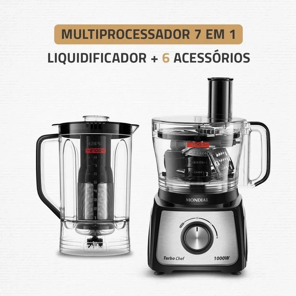 Multiprocessador Mondial MPN-01-BE Turbo Chef 1000W 7 em 1 Preto 220V