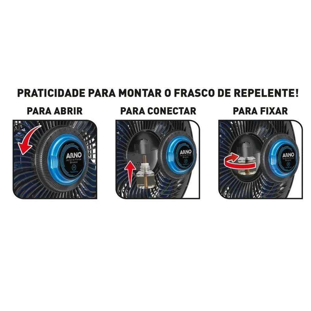 Ventilador de Mesa Arno 40CM VB55 Xtreme Force Breeze Repelente Líquido Desmontável Preto 220V