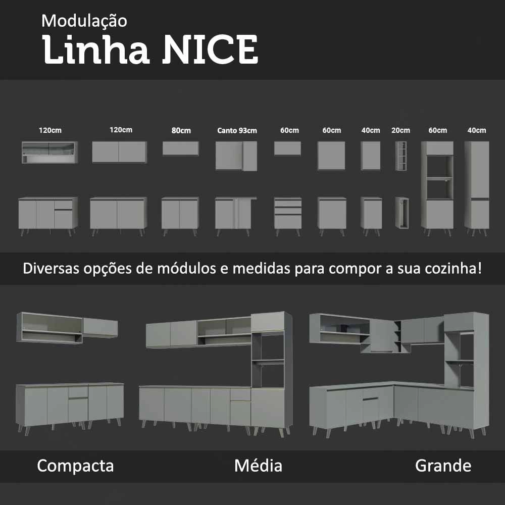 Armário de Cozinha Completa 260cm Cinza Nice Madesa 04 Cor:Cinza