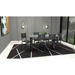 Conjunto Mesa 6 Cadeiras Retangular 150X70 Granito Esmeralda/Malta Avaí Preto Incomel/Decoroa