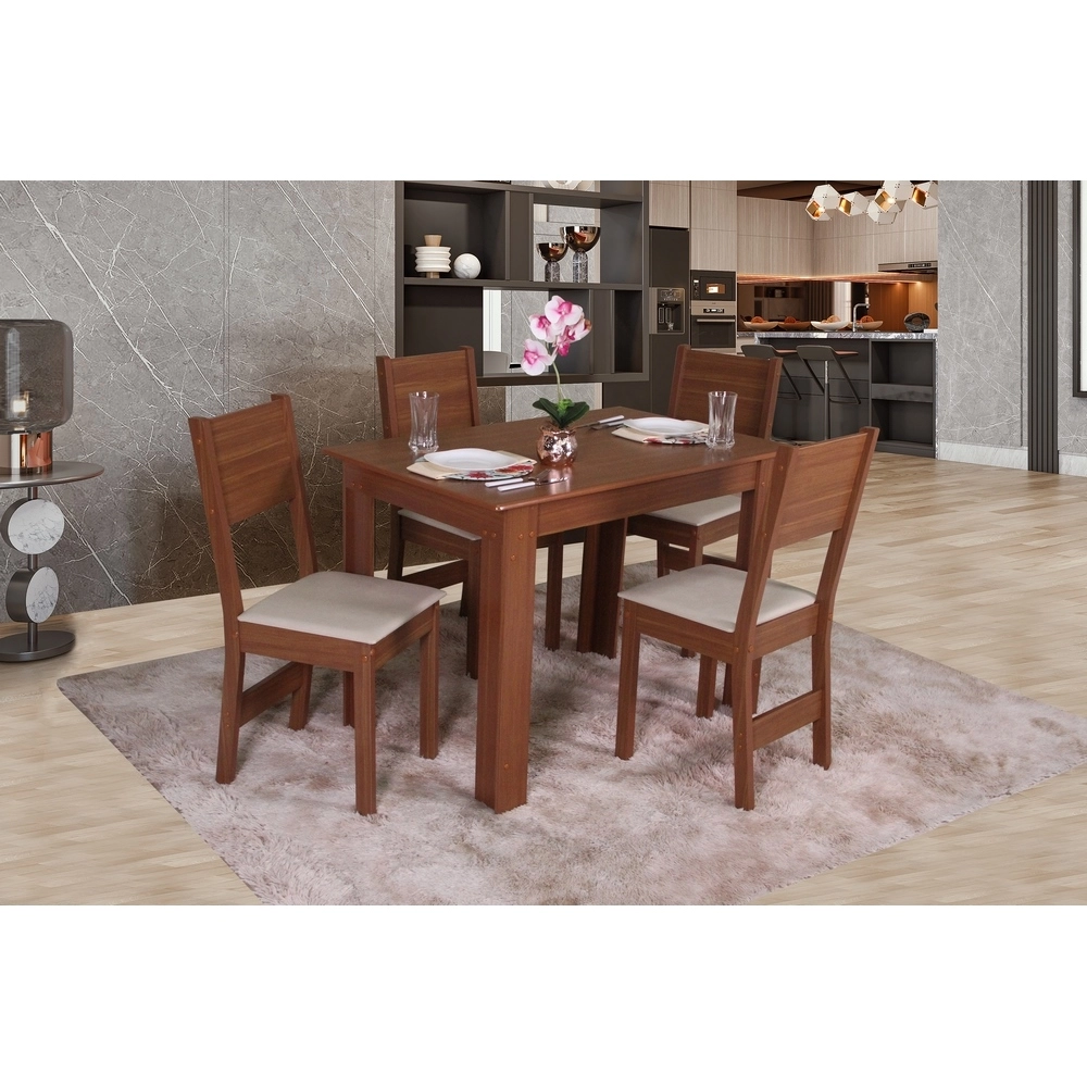 Conjunto Mesa 4 Cadeiras Retangular 108X68 Val Naturale Tec Bagum Bege MDF São Carlos