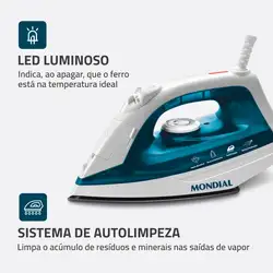 Ferro de Passar a Vapor Mondial F-32 FERRO A VAPOR-220V-VERDE/BRANCO