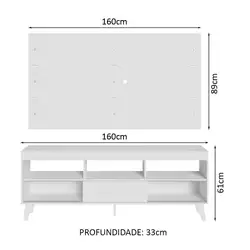 Rack com Painel para TV até 65 Polegadas com Pés Branco Texas Madesa Cor:Branco