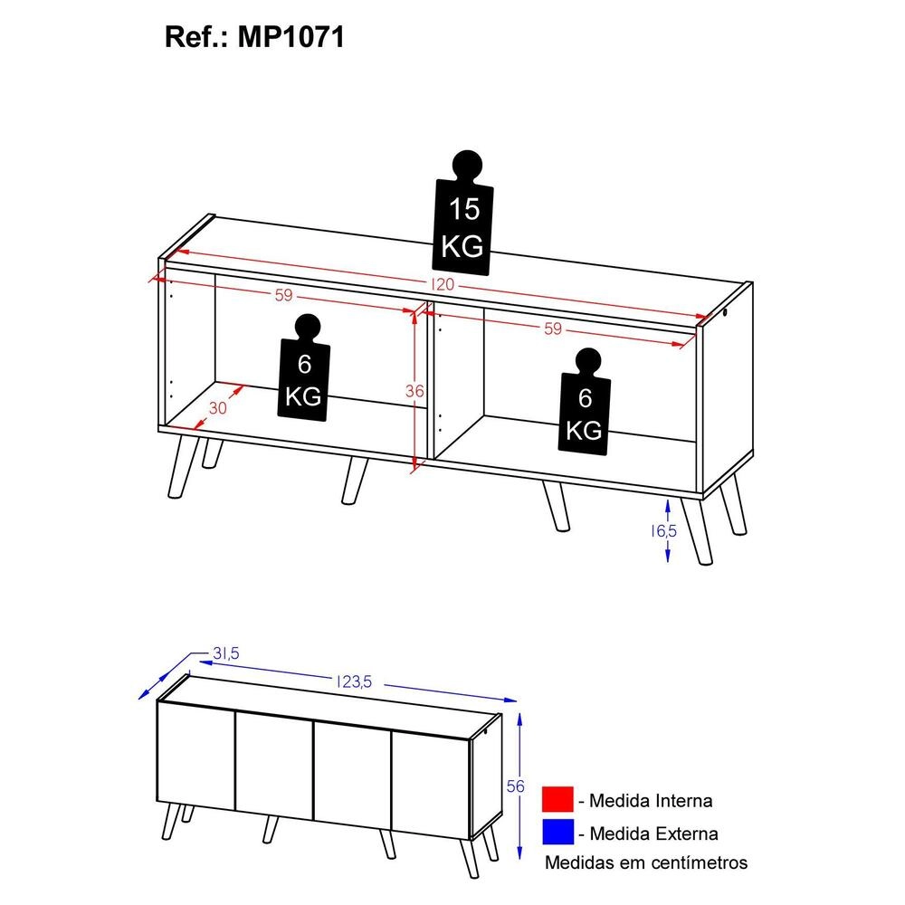 Rack Retrô para TV até 50 Polegadas com 4 Portas Multimóveis MP1071 Preto