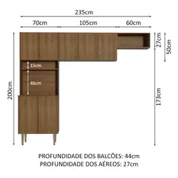 Armário de Cozinha Compacta Quiosque 235cm Rustic Gourmet Madesa XA Cor:Rustic