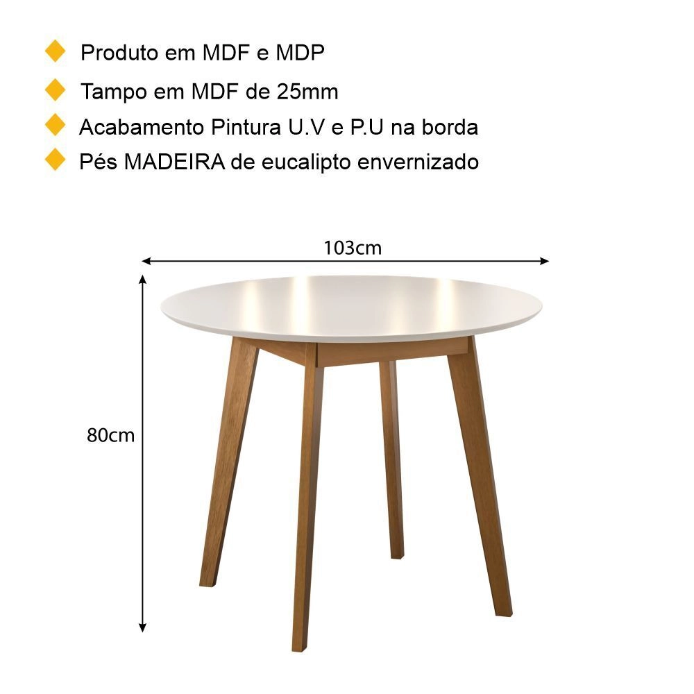 Mesa de Jantar Redonda 103cm Multimóveis CR50051 Imbuia/Off White