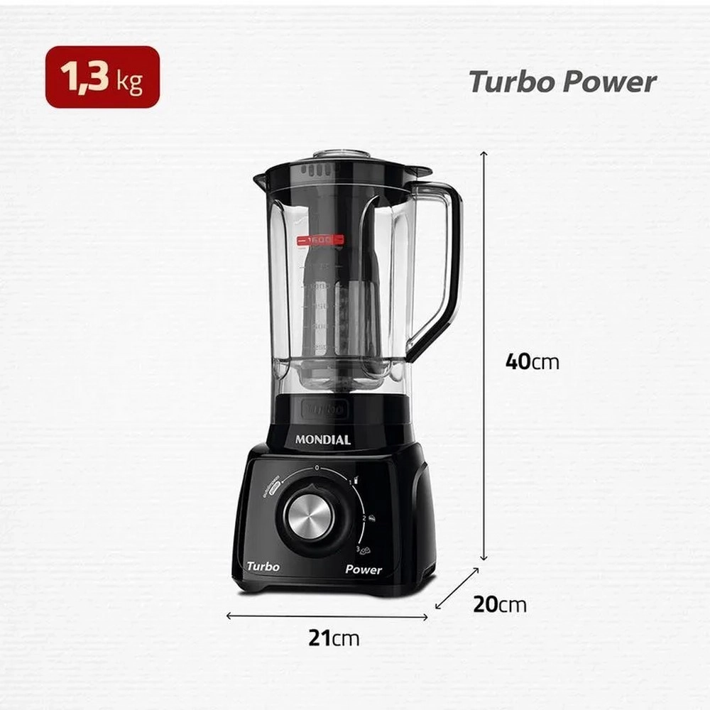 Liquidificador Mondial Turbo Power L-99-FB BI 550W 3 Velocidades Preto 220V