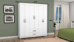 Guarda Roupa 6 Portas 2 Gav 1.64M Light Plus Branco 12/12MM C/Pé A190XL164XP44 Josan