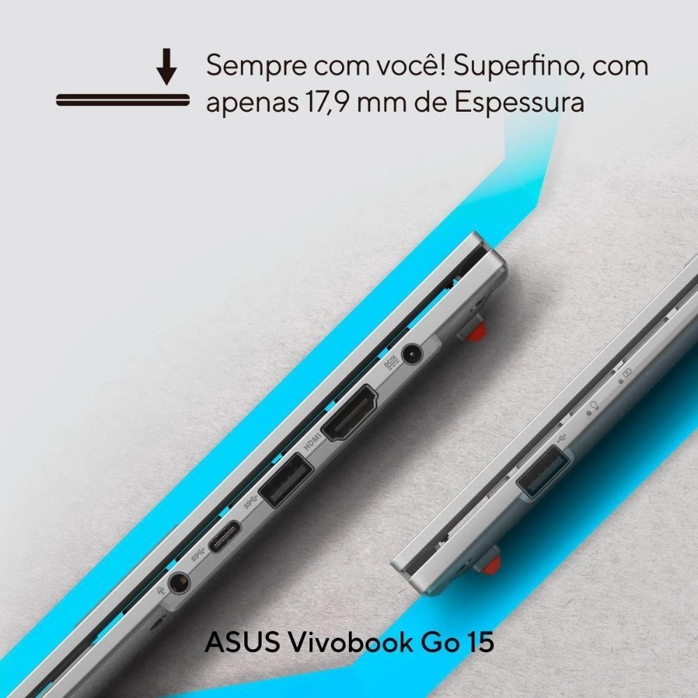 Notebook Asus Vivobook Go 15 Core i3 4GB 256GB SSD Tela 15,6" Windows 11 E1504GA-NJ441W Prata