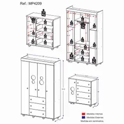 Kit Guarda-Roupas Infantil 4 Portas 3 Gavetas e Cômoda 1 Porta 4 Gavetas Pimpolho Multimóveis MP4209 Branco